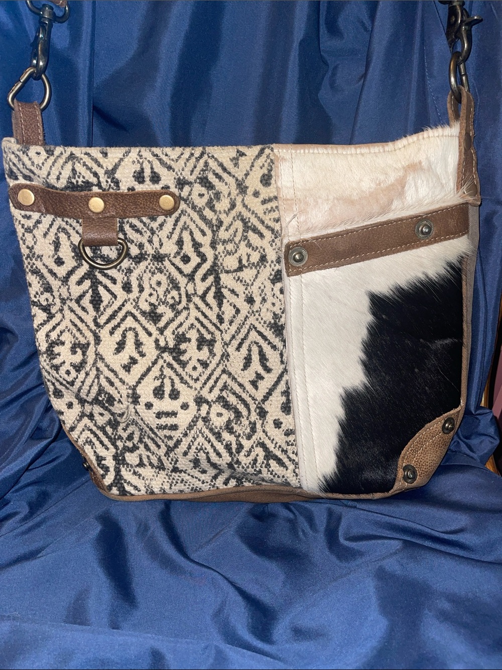 Myra Bag Black, White & Brown Patterned Shoulder Bag